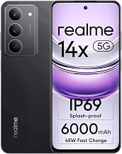 realme 14x 5G Smartphone 8+128GB Crystal Black, 6.67-inch Screen, 120Hz Display, 6000mAh Battery, 80MP, MediaTek Dimensity 6300, ArmorShell Protection, IP69